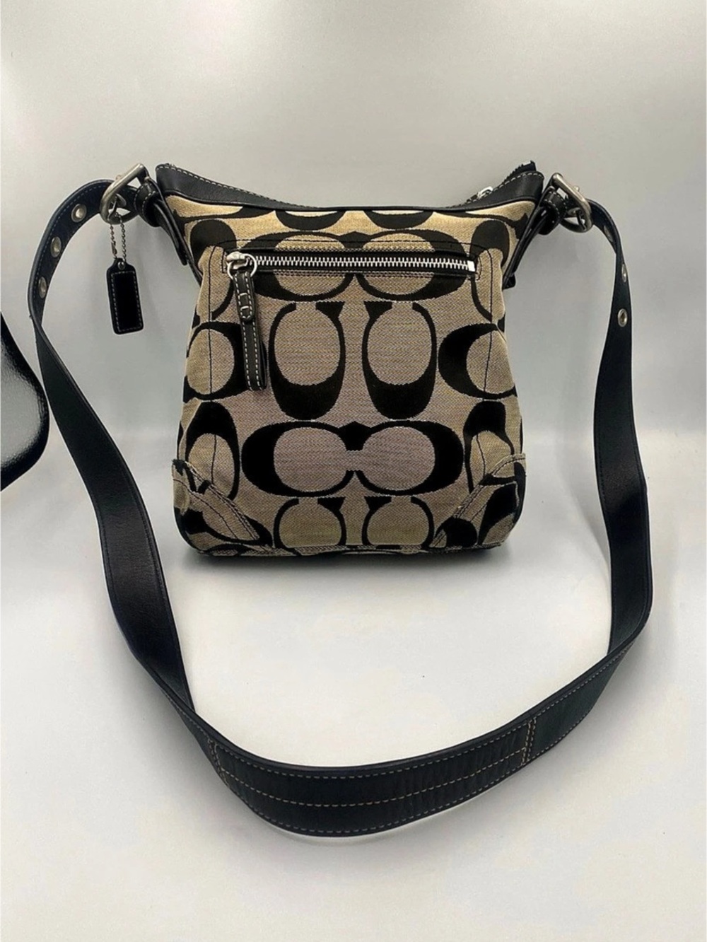 COACH Black Jacquard Crossbody Signature Shoulder Handbag Purse Bag